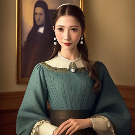 絵画風の深緑の服の女性