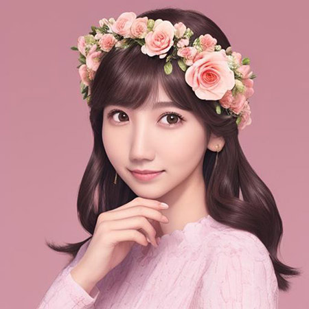 ピンクのお花の冠の女性