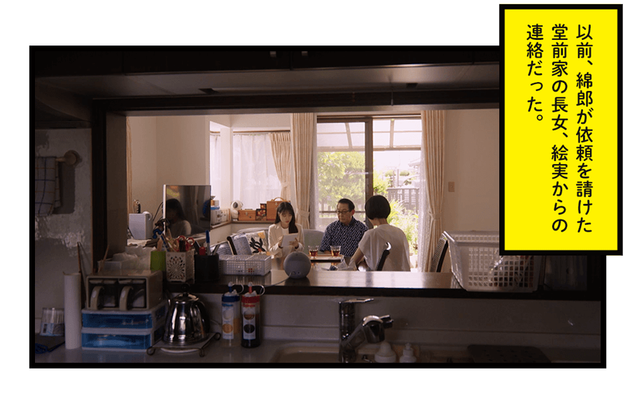 以前、綿郎が依頼を請けた堂前家の長女、絵実からの連絡だった。