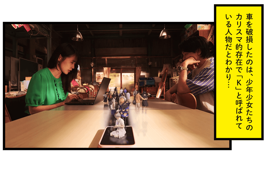 車を破損したのは、少年少女たちのカリスマ的存在で「Ｋ」と呼ばれている人物だとわかり…　