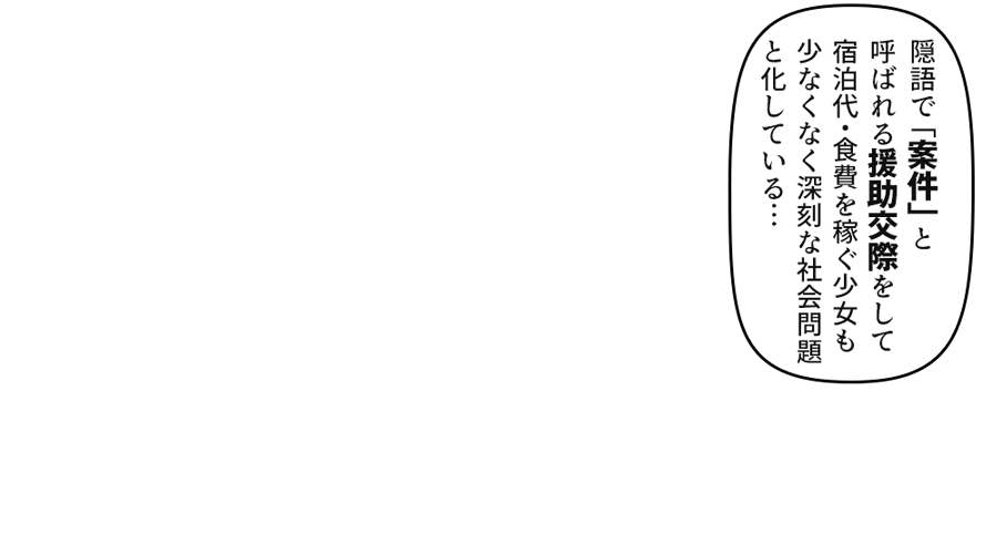 援助交際をして宿泊代・食費を稼ぐ少女も少なくなく深刻な社会問題と化している…」